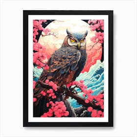 Owl In Cherry Blossoms 3 Art Print