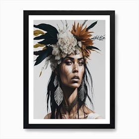 Native American Woman With Feathers Art Print