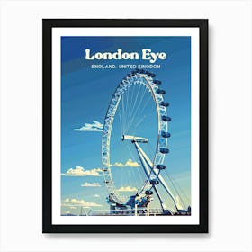 London England Millennium Wheel Digital Travel Illustration Póster