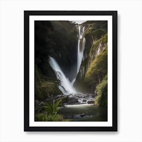 Sutherland Falls, New Zealand Realistic Photograph (1) Art Print