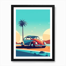 A Volkswagen Beetle In French Riviera Car Illustration 4 Art Print