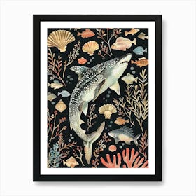 Wobbegong Shark Seascape Black Background Illustration 4 Art Print