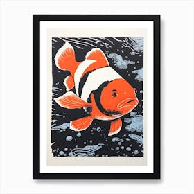 Clownfish, Woodblock Animal Drawing 4 Art Print