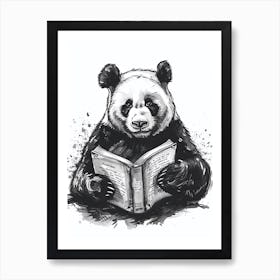 Giant Panda Reading Ink Illustration 2 Art Print