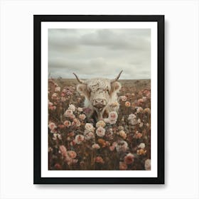 Highland Cow Vintage Portrait Rural Rose Farm Field Nature Photography Art Print