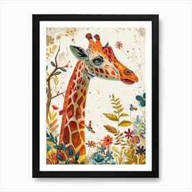 Sweet Patterned Illustration Of A Giraffe Art Print