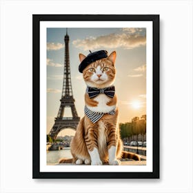 Adventures in Fur: A Cat’s Sightseeing Chronicles Cat In Paris Art Print