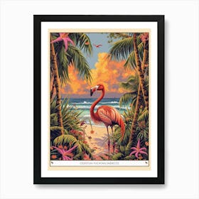 Greater Flamingo Celestun Yucatan Mexico Tropical Illustration 7 Poster Art Print