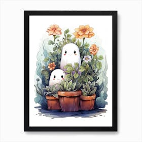 Cute Bedsheet Ghost, Botanical Halloween Watercolour 117 Art Print