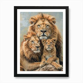 Barbary Lion Family Bonding Acrylic Painting 3 Art Print