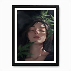 Girl With Marijuana Leaves Poster