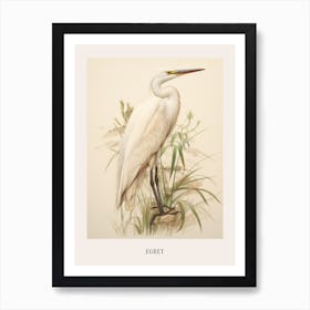 Vintage Bird Drawing Egret 1 Poster Art Print