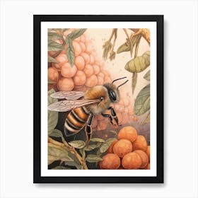 Red Tailed Cuckoo Bee Beehive Watercolour Illustration 3 Art Print