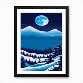 Full Moon Over Snowy Mountains Vintage  Art Print