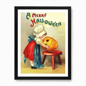 Little Girl With Pumpkin Poster