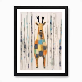 Elk Kids Patchwork Painting Art Print