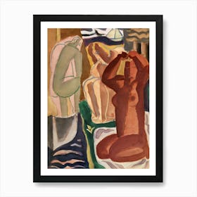 Two Bathing Women And A Bridge Figure (1929–1930) Vintage Painting By Leo Gestel Art Print