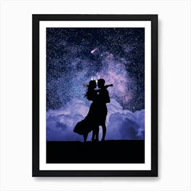 Couple Kissing Under The Sky Full Stars Art Print