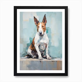 Bull Terrier Dog, Painting In Light Teal And Brown 2 Art Print