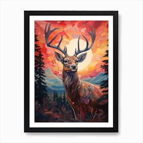 Deer At Sunset Art Print