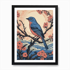 Vintage Bird Linocut Eastern Bluebird 1 Art Print
