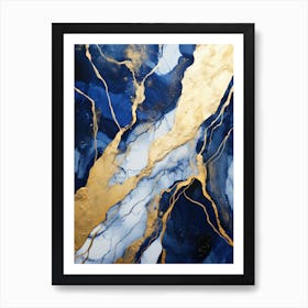 Gold And Blue Abstract Painting 2 Art Print