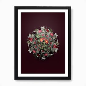 Vintage Redleaf Rose Flower Wreath on Wine Red n.2472 Art Print
