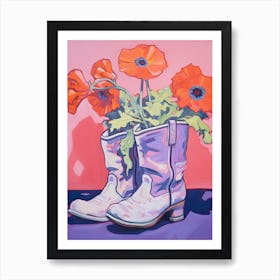 A Painting Of Cowboy Boots With Pink Flowers, Fauvist Style, Still Life 5 Art Print