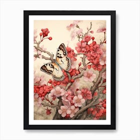 Cherry Blossom Butterfly Japanese Style Painting 1 Art Print