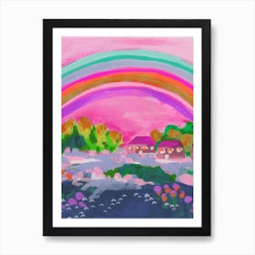 Countryside Rainbow On Pink Poster