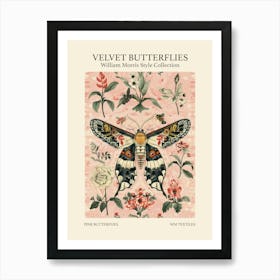Velvet Butterflies Collection Pink Butterflies William Morris Style 5 Art Print