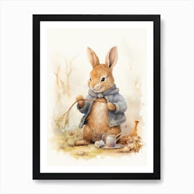 Bunny Knitting Rabbit Prints Watercolour 2 Art Print