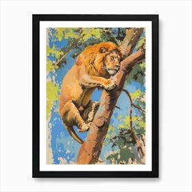 Asiatic Lion Climbing A Tree Fauvist Painting 4 Art Print