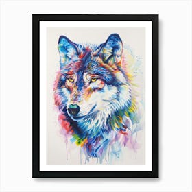 Arctic Wolf Colourful Watercolour 3 Art Print