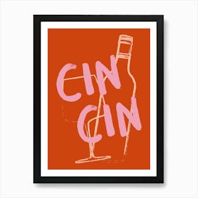 Red and Pink Cin Cin Hand Drawn Illustrated Kitchen Bar Cart Art Art Print