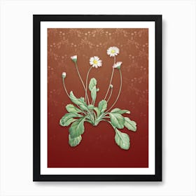 Vintage Daisy Flowers Botanical on Falu Red Pattern n.1159 Art Print