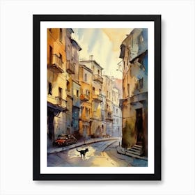 Painting Of Moscow Russia With A Cat In The Style Of Watercolour 3 Art Print