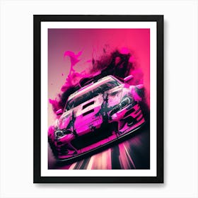 Pink Racing Car Muscle Smoke Drift Retro Racing vintage classic Car Art Print