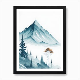 Mountain And Forest In Minimalist Watercolor Vertical Composition 137 Art Print