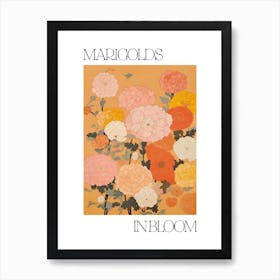 Marigolds In Bloom Flowers Bold Illustration 1 Art Print