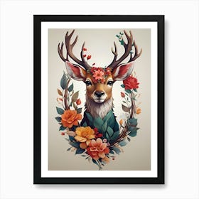 Deer With Flowers Art Print