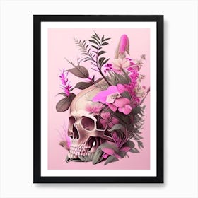 Animal Skull Pink Side Botanical Art Print