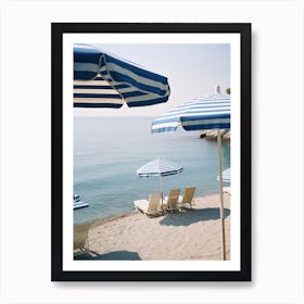 Blue And White Beach Umbrellas Italy Summer Vintage Photography Art Print