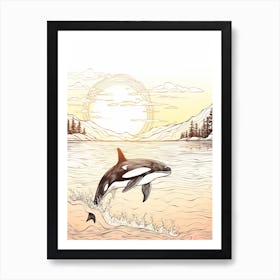 Colourful Pencil Orca Whale Drawing Art Print