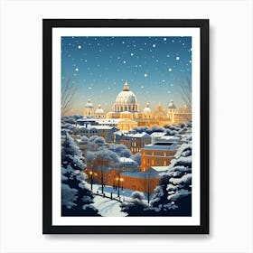 Winter Travel Night Illustration Rome Italy 2 Art Print