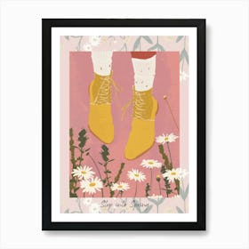 Step Into Spring Woman Yellow Shoes With Flowers 5 Art Print