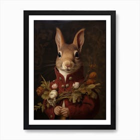 Squirrel Portrait With Rustic Flowers 2 Art Print
