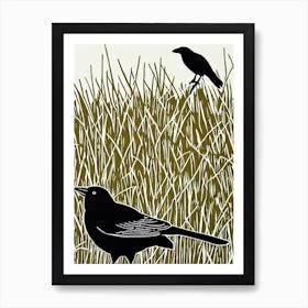 Crow Linocut Bird Art Print