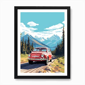 A Fiat 500 Car In Icefields Parkway Flat Illustration 3 Art Print