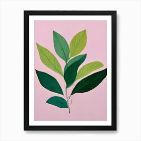 Green Leaves On A Pink Background Art Print